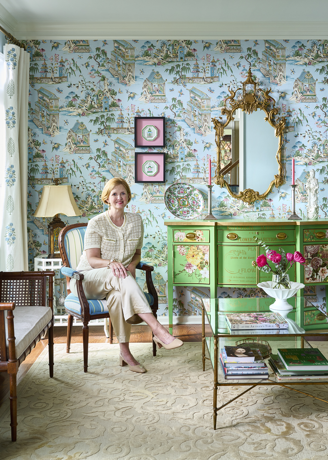 Jennifer Madsen in a chinoiserie living room she designed